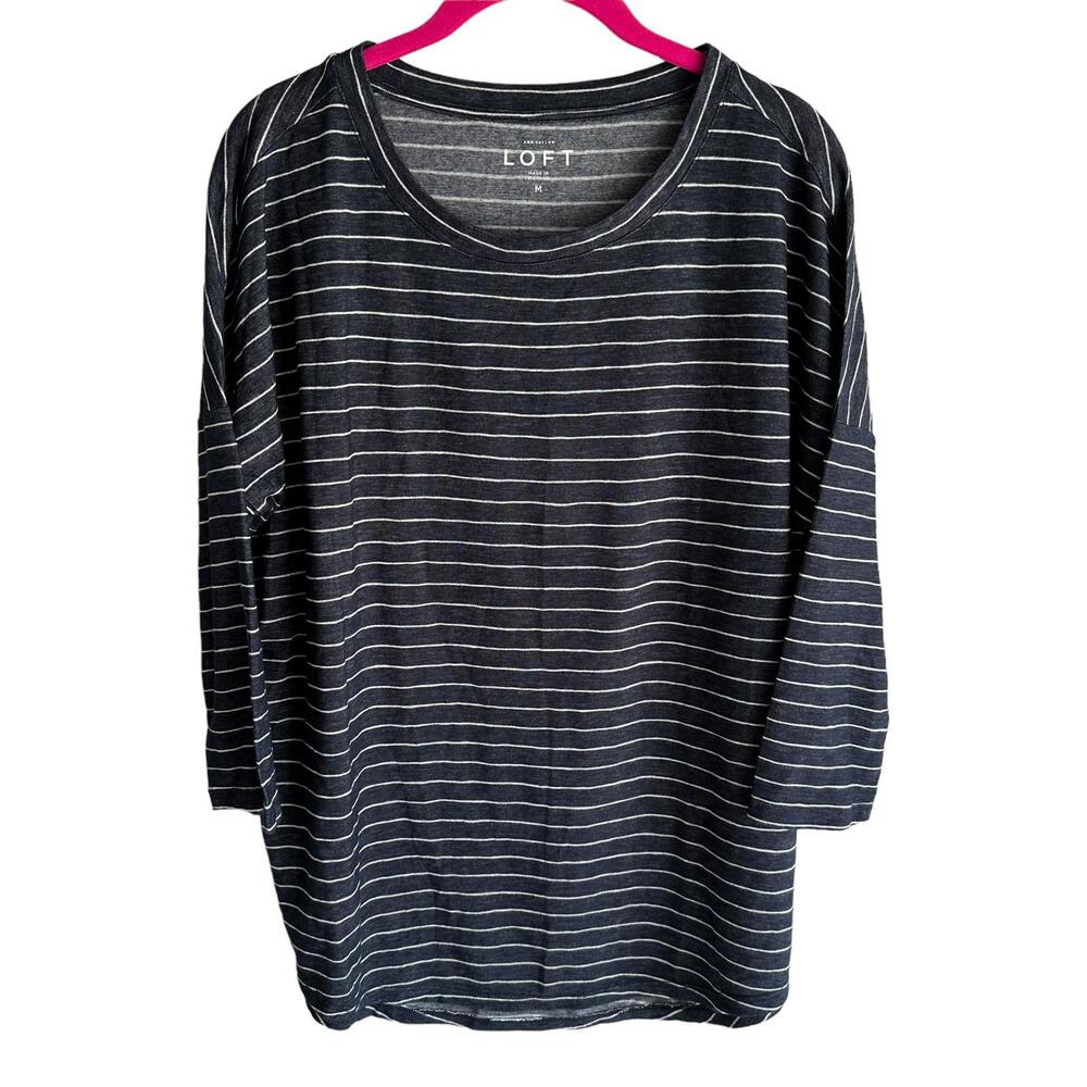 NWT LOFTNavy Striped 3/4 Sleeve Ladies Casual Career Top, M